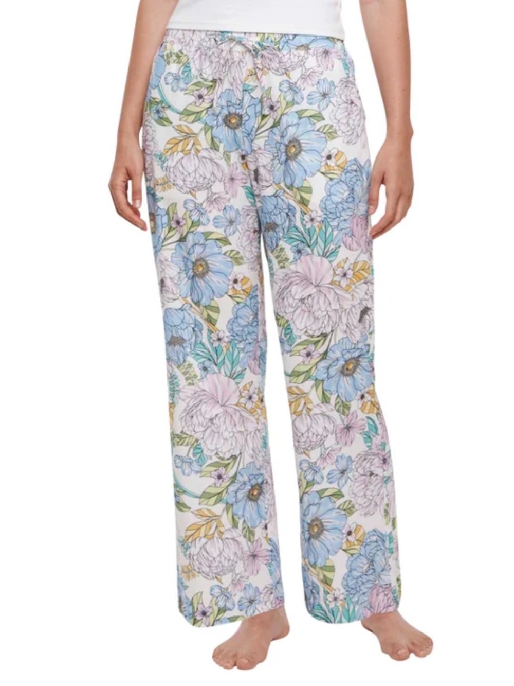 GAP Floral Cotton Lounge Pants - White with Blue, Pink & Green